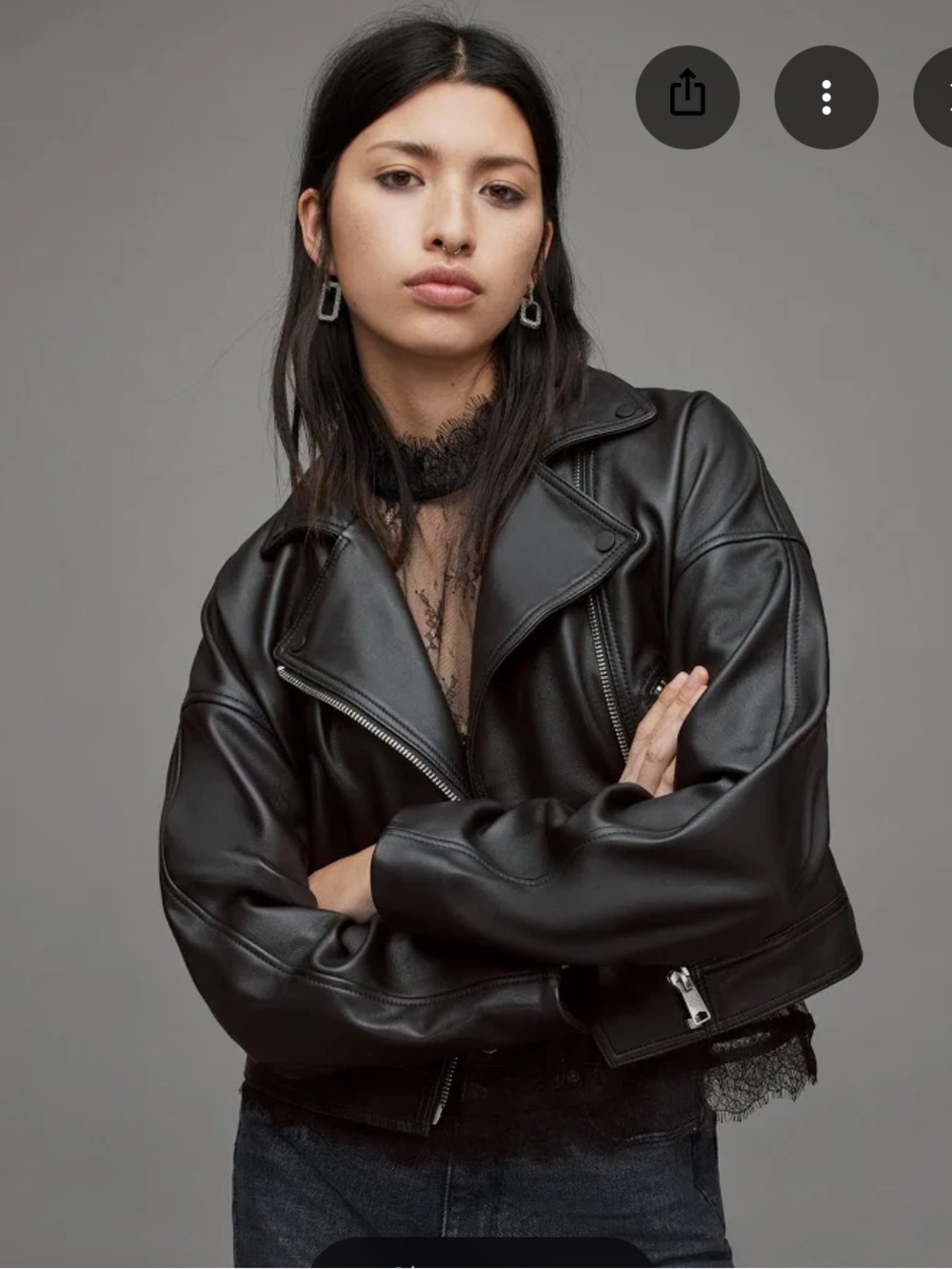AllSaints Clarke Boxy Leather Biker Jacket in Black